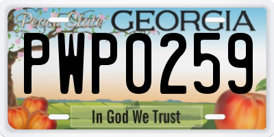 GA license plate PWP0259