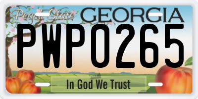 GA license plate PWP0265