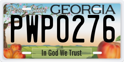 GA license plate PWP0276