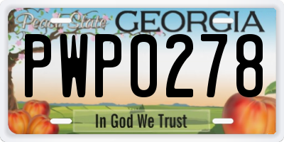 GA license plate PWP0278