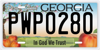 GA license plate PWP0280