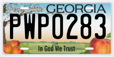 GA license plate PWP0283