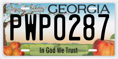 GA license plate PWP0287