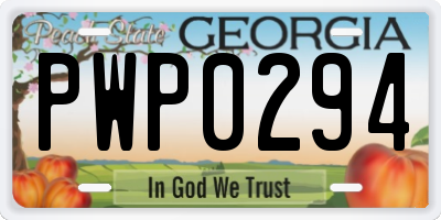 GA license plate PWP0294