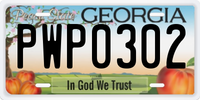 GA license plate PWP0302