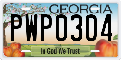 GA license plate PWP0304