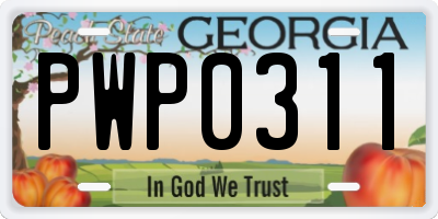GA license plate PWP0311