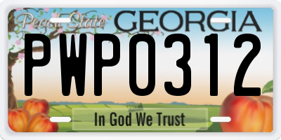 GA license plate PWP0312
