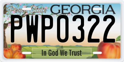 GA license plate PWP0322