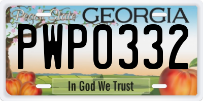 GA license plate PWP0332