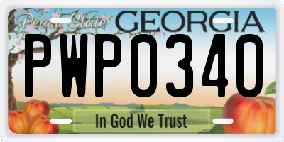 GA license plate PWP0340