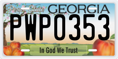 GA license plate PWP0353
