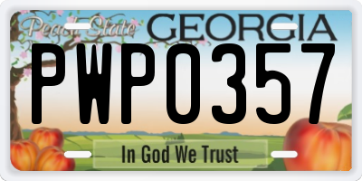 GA license plate PWP0357