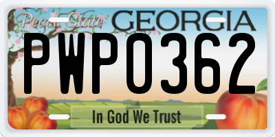 GA license plate PWP0362