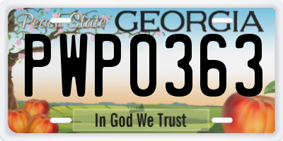 GA license plate PWP0363