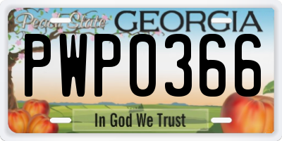 GA license plate PWP0366