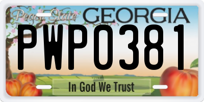 GA license plate PWP0381