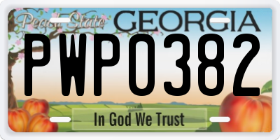 GA license plate PWP0382
