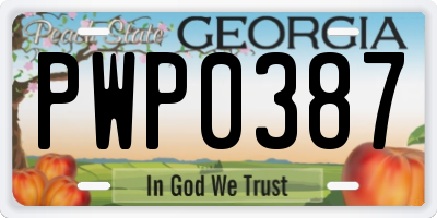 GA license plate PWP0387