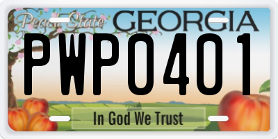 GA license plate PWP0401