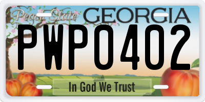 GA license plate PWP0402