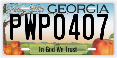 GA license plate PWP0407