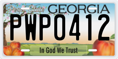 GA license plate PWP0412