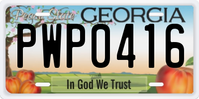 GA license plate PWP0416