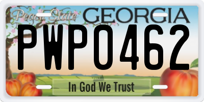 GA license plate PWP0462