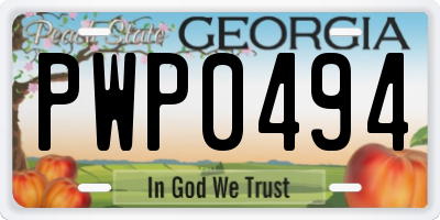 GA license plate PWP0494