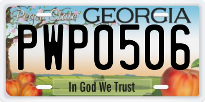 GA license plate PWP0506