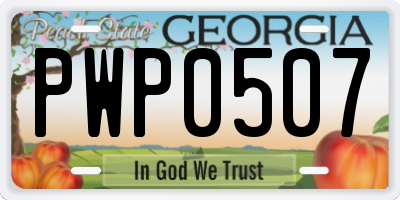 GA license plate PWP0507