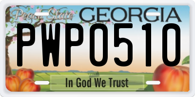 GA license plate PWP0510