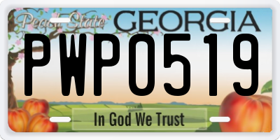 GA license plate PWP0519