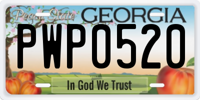 GA license plate PWP0520