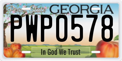 GA license plate PWP0578