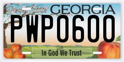 GA license plate PWP0600