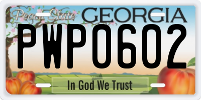 GA license plate PWP0602