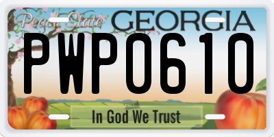 GA license plate PWP0610