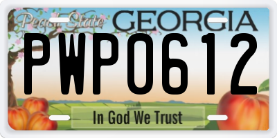 GA license plate PWP0612