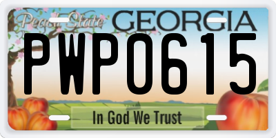 GA license plate PWP0615