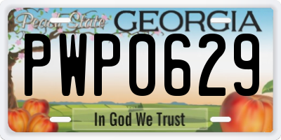 GA license plate PWP0629