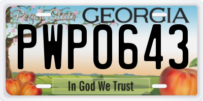 GA license plate PWP0643