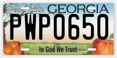 GA license plate PWP0650