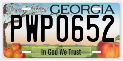 GA license plate PWP0652
