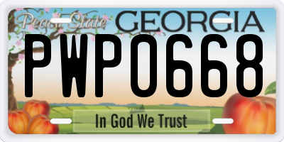 GA license plate PWP0668