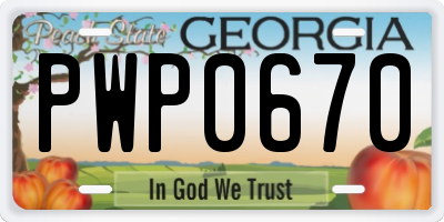 GA license plate PWP0670