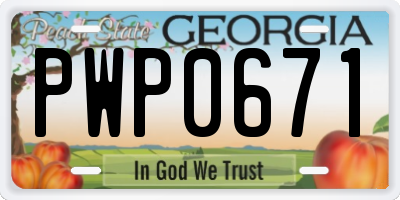 GA license plate PWP0671