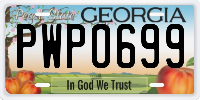 GA license plate PWP0699