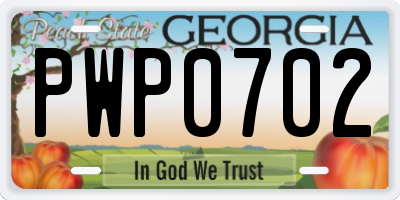 GA license plate PWP0702
